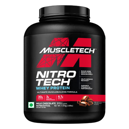 MuscleTech Nitro-Tech Whey Protein – Milk Chocolate, 1.72 kg (3.8 lb) | 30g Protein + 3g Creatine