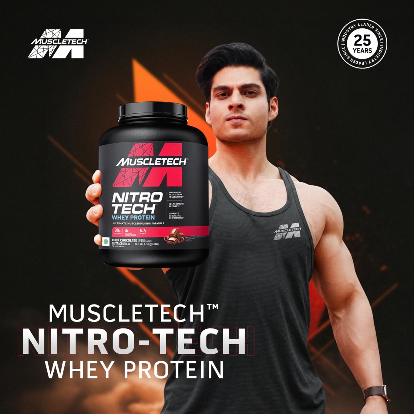 MuscleTech Nitro-Tech Whey Protein – Milk Chocolate, 1.72 kg (3.8 lb) | 30g Protein + 3g Creatine
