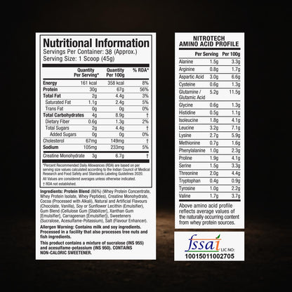 MuscleTech Nitro-Tech Whey Protein – Milk Chocolate, 1.72 kg (3.8 lb) | 30g Protein + 3g Creatine
