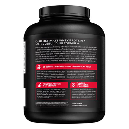 MuscleTech Nitro-Tech Whey Protein – Milk Chocolate, 1.72 kg (3.8 lb) | 30g Protein + 3g Creatine