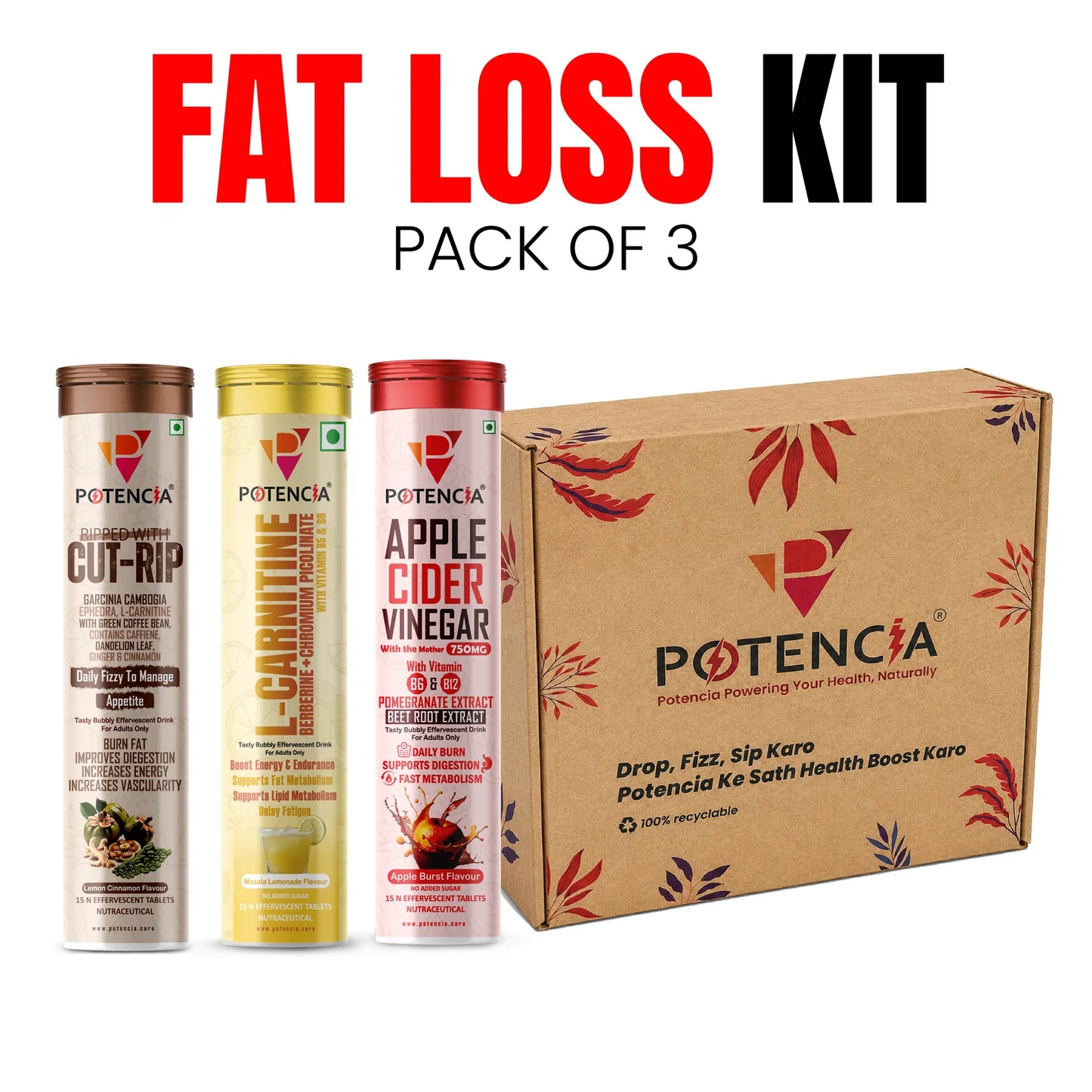 Fat Loss Kit [ Apple Cider Vinegar + Cut-Rip + L - Carnitine ]
