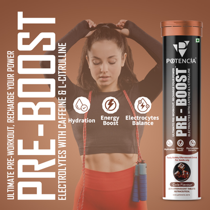 Pack of 6 Potencia PRE-BOOST | Cola | Pre-Workout Effervescent Tablets | Energy + Hydration + Pump | With Citrulline, Taurine, Caffeine & Beta-Alanine | 15 Tabs/Bottle
