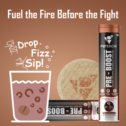 Pack of 6 Potencia PRE-BOOST | Cola | Pre-Workout Effervescent Tablets | Energy + Hydration + Pump | With Citrulline, Taurine, Caffeine & Beta-Alanine | 15 Tabs/Bottle