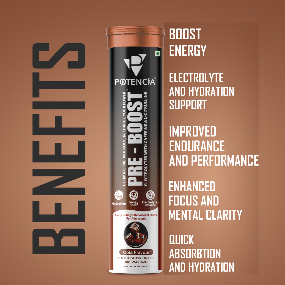 Pack of 6 Potencia PRE-BOOST | Cola | Pre-Workout Effervescent Tablets | Energy + Hydration + Pump | With Citrulline, Taurine, Caffeine & Beta-Alanine | 15 Tabs/Bottle
