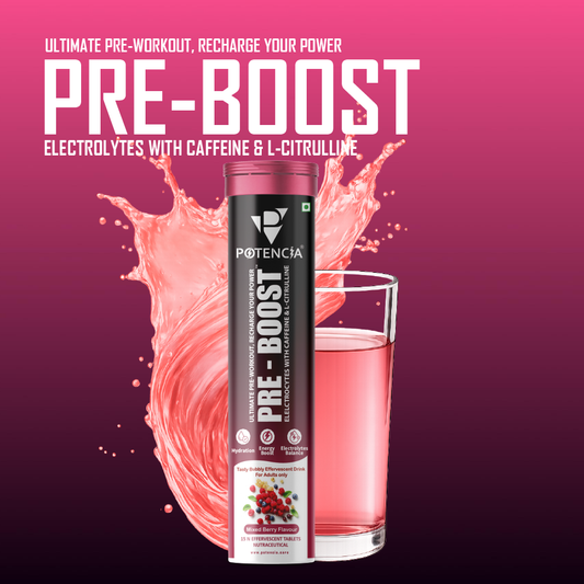 Pack of 3 Potencia PRE-BOOST | Mixed Berry | Pre-Workout Effervescent Tablets | Energy + Hydration + Pump | With Citrulline, Taurine, Caffeine & Beta-Alanine | 45 Tabs/Bottle