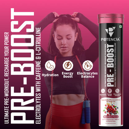 Potencia PRE-BOOST | Pre-Workout Effervescent Tablets | Energy + Hydration + Pump | Mixed-Berry | With Citrulline, Taurine, Caffeine & Beta-Alanine | 15 Tabs/Bottle