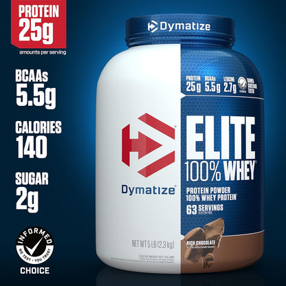 Dymatize Nutrition Elite 100% Whey Protein | Whey Protein Powder | Muscle Recovery | 25g Protein, 5.5g BCAA