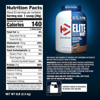 Dymatize Nutrition Elite 100% Whey Protein | Whey Protein Powder | Muscle Recovery | 25g Protein, 5.5g BCAA