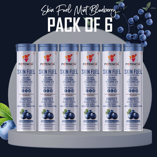 Potencia Care -( Pack Of 6 Tubes )  Skin Fuel Japanese Collagen Peptides, L-Glutathione, Antioxidants | Hyaluronic Acid, | Blueberry & Goji Berry Extract | Aloe Vera | Grape Seed , Vitamin C, D & E