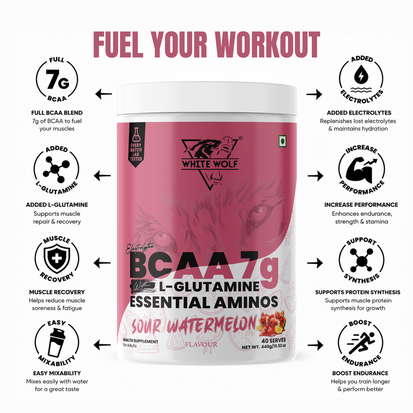 White Wolf BCAA 7 g with L-Glutamine (1 g) & Electrolytes
