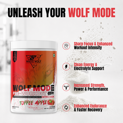 White Wolf - WOLF MODE PreWorkout With Nitric Oxide 15.5G/Serve | Power Mode On | Fuel Your Muscle | Pump Your Muscle 481G Pack