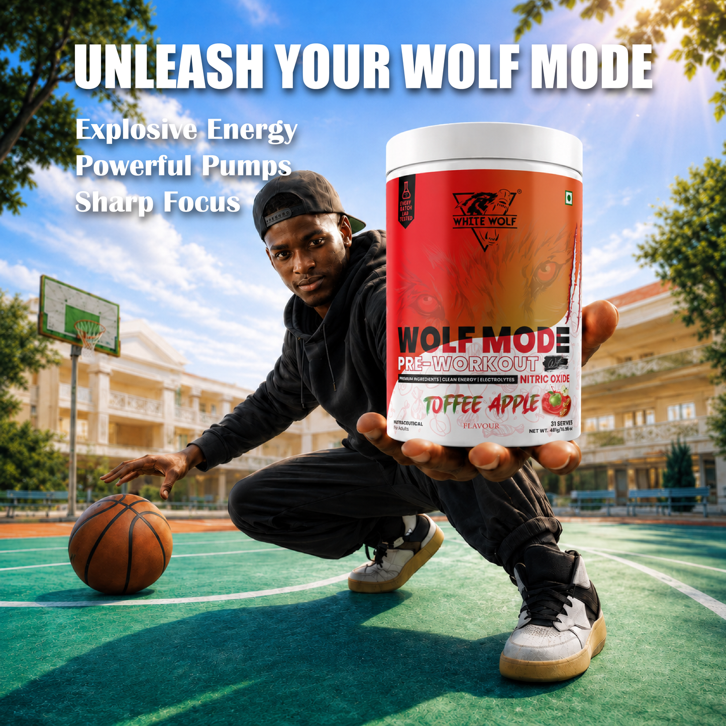 White Wolf - WOLF MODE PreWorkout With Nitric Oxide 15.5G/Serve | Power Mode On | Fuel Your Muscle | Pump Your Muscle 481G Pack