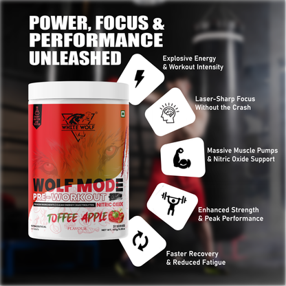 White Wolf - WOLF MODE PreWorkout With Nitric Oxide 15.5G/Serve | Power Mode On | Fuel Your Muscle | Pump Your Muscle 481G Pack